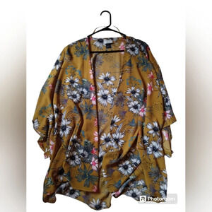 Floral Kimino Cover Up One Size Floral Print Yellow White David & Young